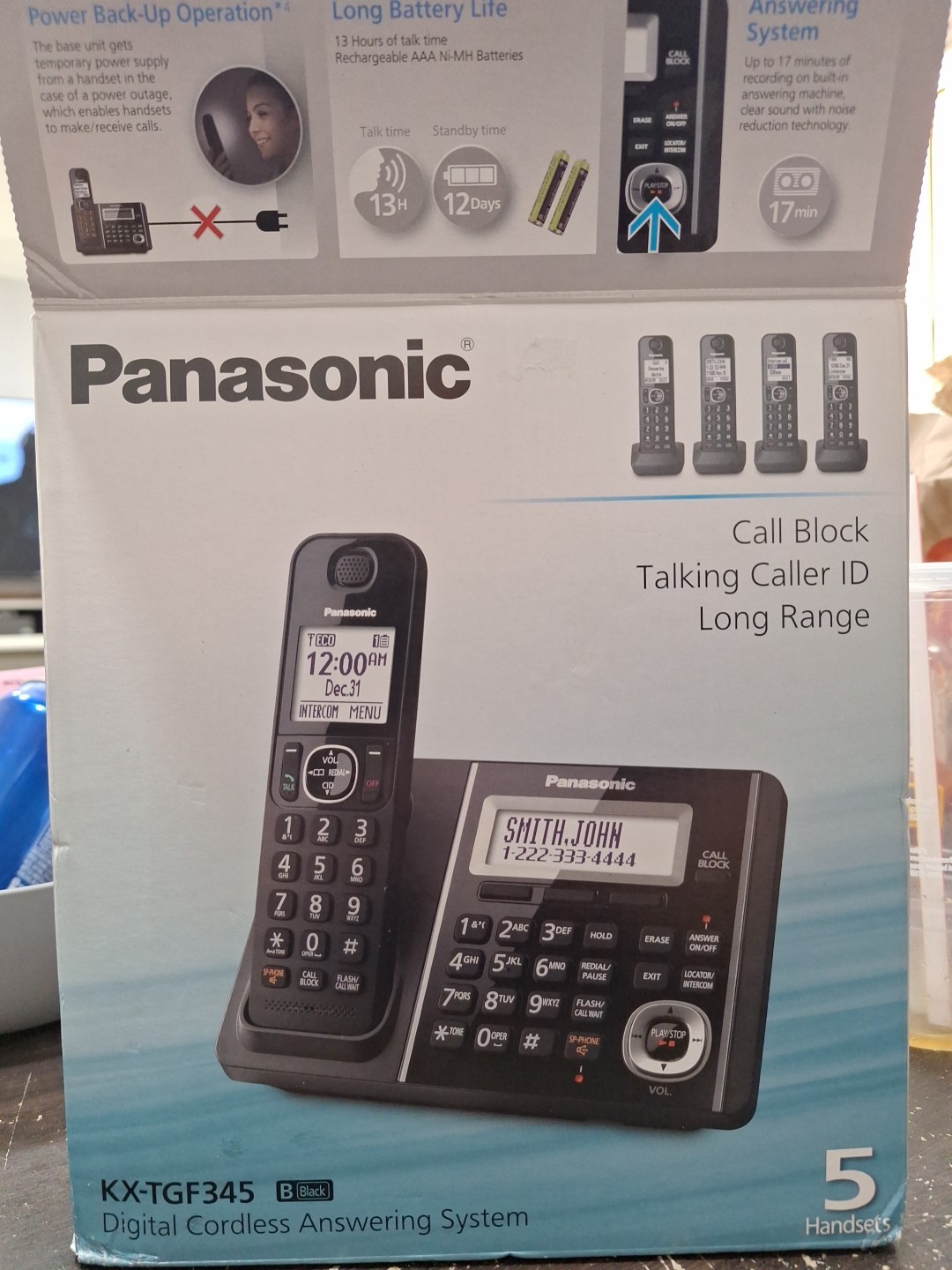 PANASONIC KX-TGF345 DIGITAL CORDLESS ANSWERING SYSTEM 5 HANDSETS OPEN BOX m