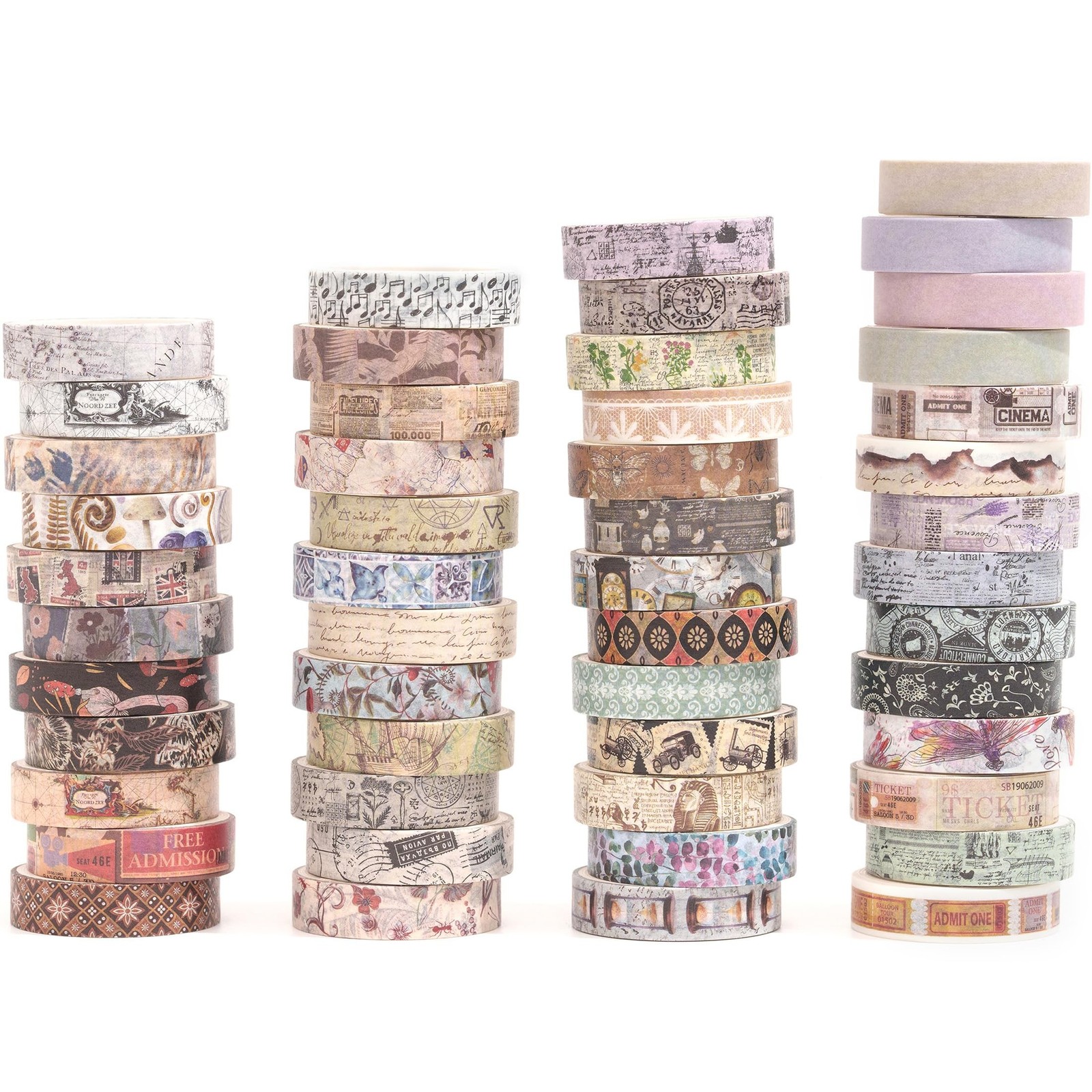 YUBBAEX Vintage Washi Tape Pack 50 Rolls Retro Printed Masking Tape Antique P...