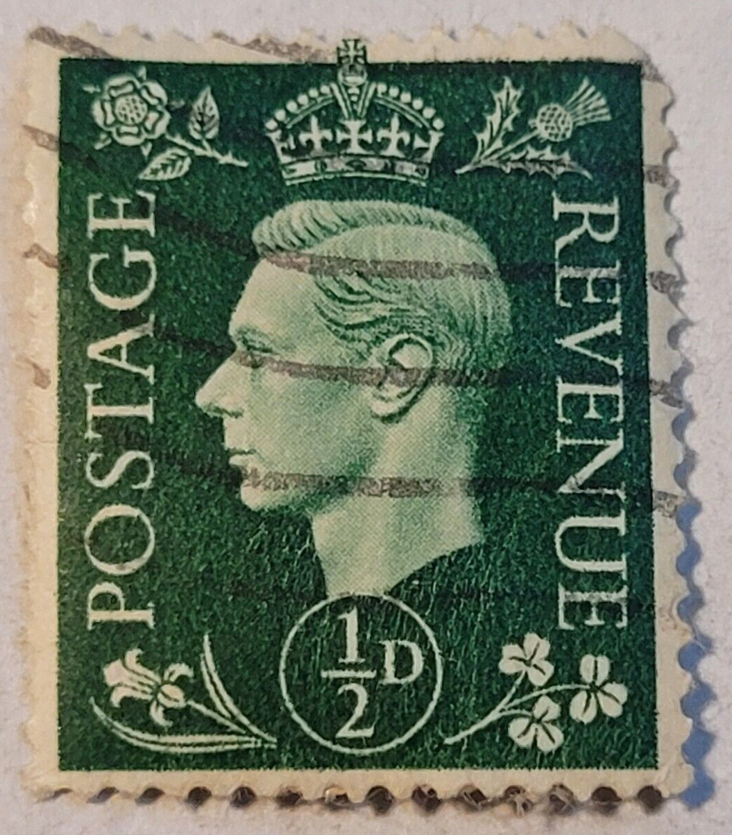 Postage Revenue ~ King George VI ~ Green ½D Stamp ~ Posted/Used ~ c.1940's ~ O43