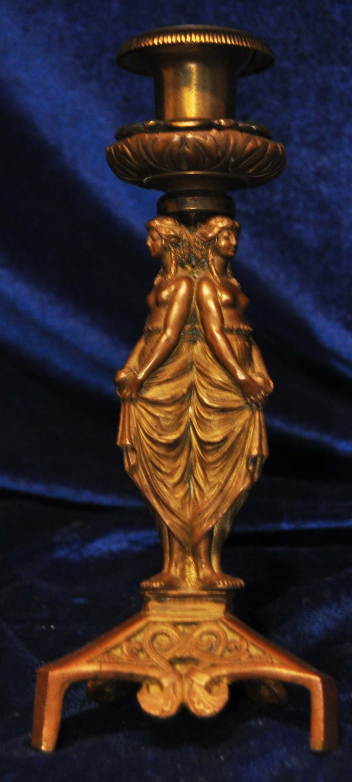 NEOCLASSICAL BRONZE FRENCH CANDLE HOLDER NUDE CARYATID GREEK ROMAN BUST MAIDENS