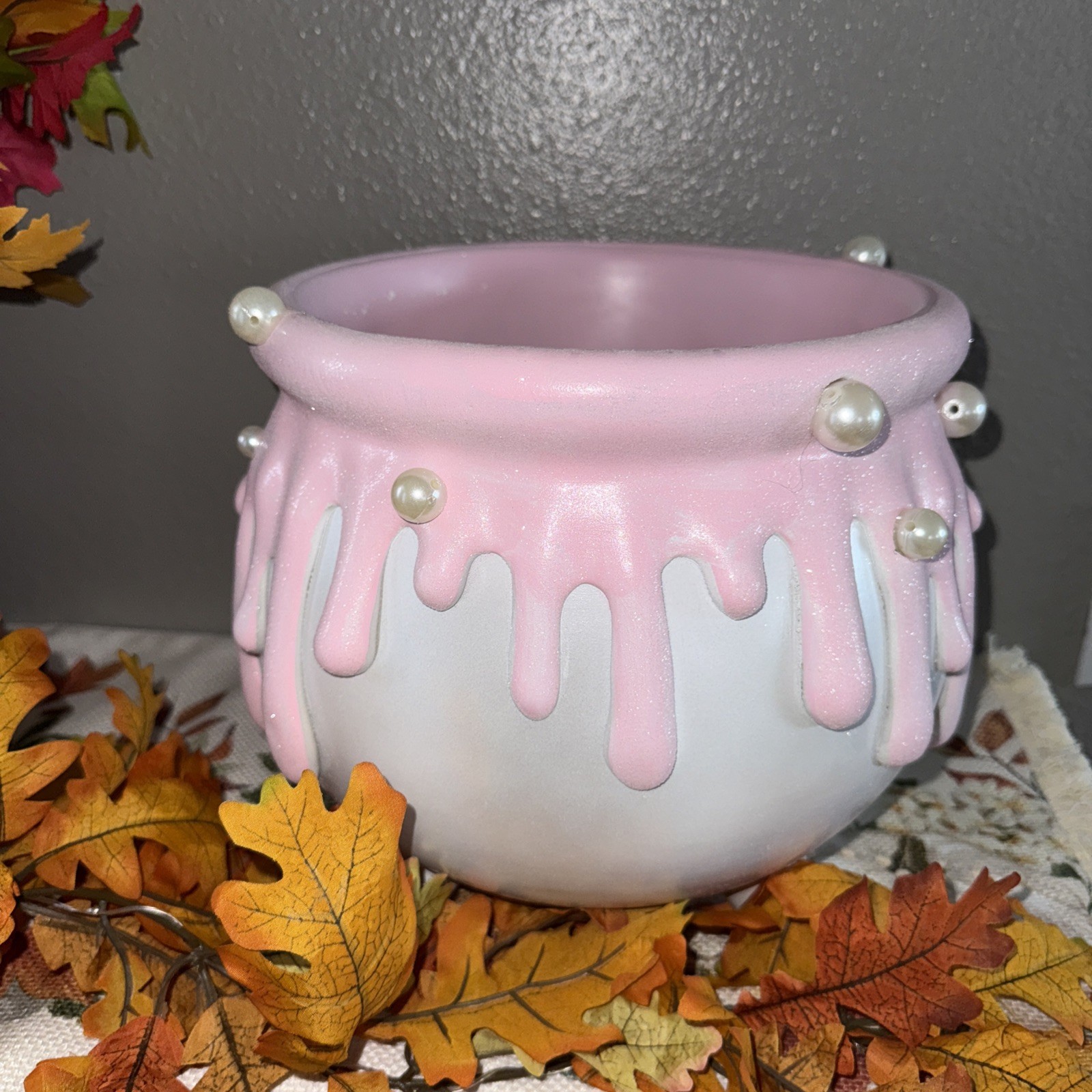 Summerween Pink Drip Cauldron with Pearls Halloween Witchy Decor New Girlie
