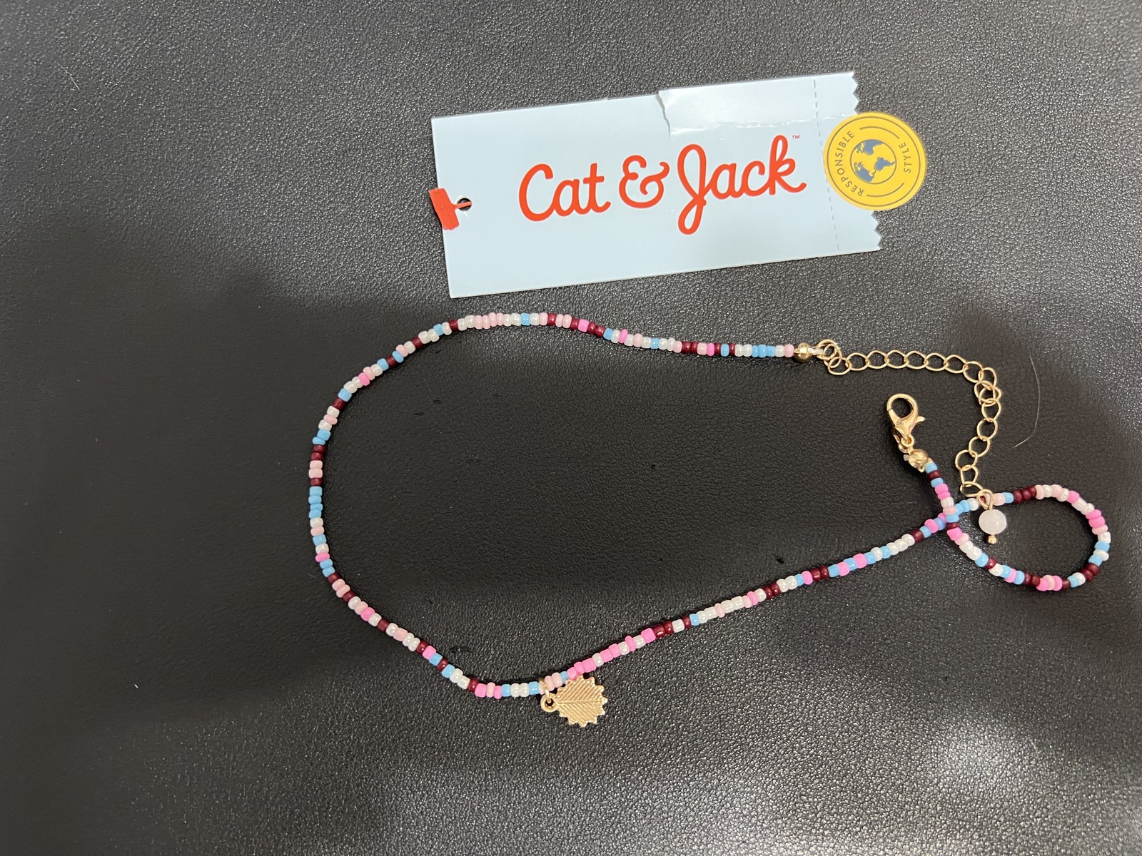 Cat & Jack Necklace Multicolor Beaded Sun Charm Pendant Girls Gold Tone Jewelry