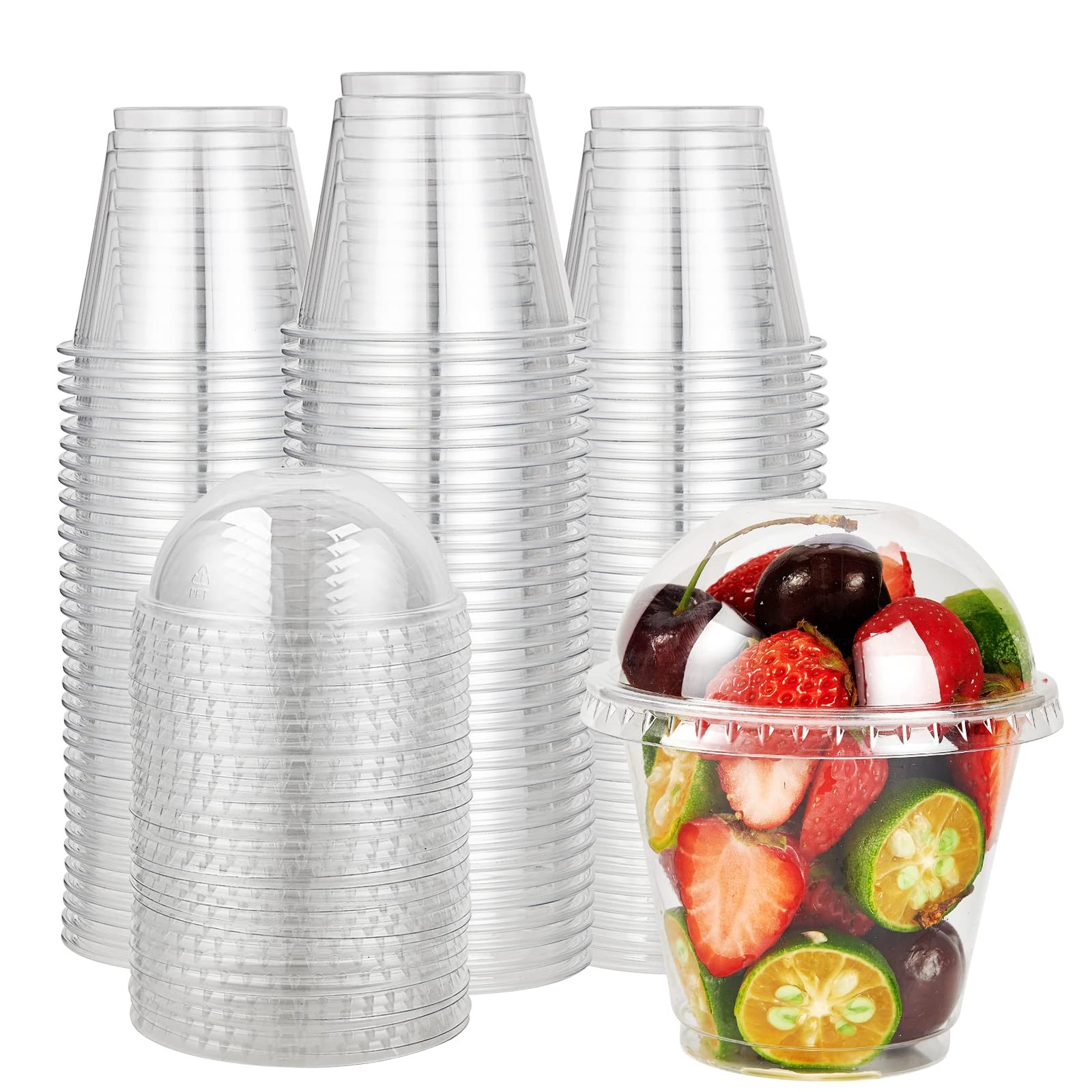 200 PACK 9 oz Clear Plastic Cups With Dome Lids, Crystal Clear Dessert Cups f...