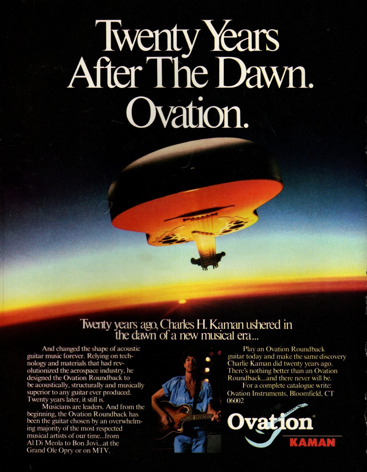 vtg 80s OVATION ACOUSTIC GUITAR MAGAZINE PRINT AD Anniversary 20 Year Pinup Page