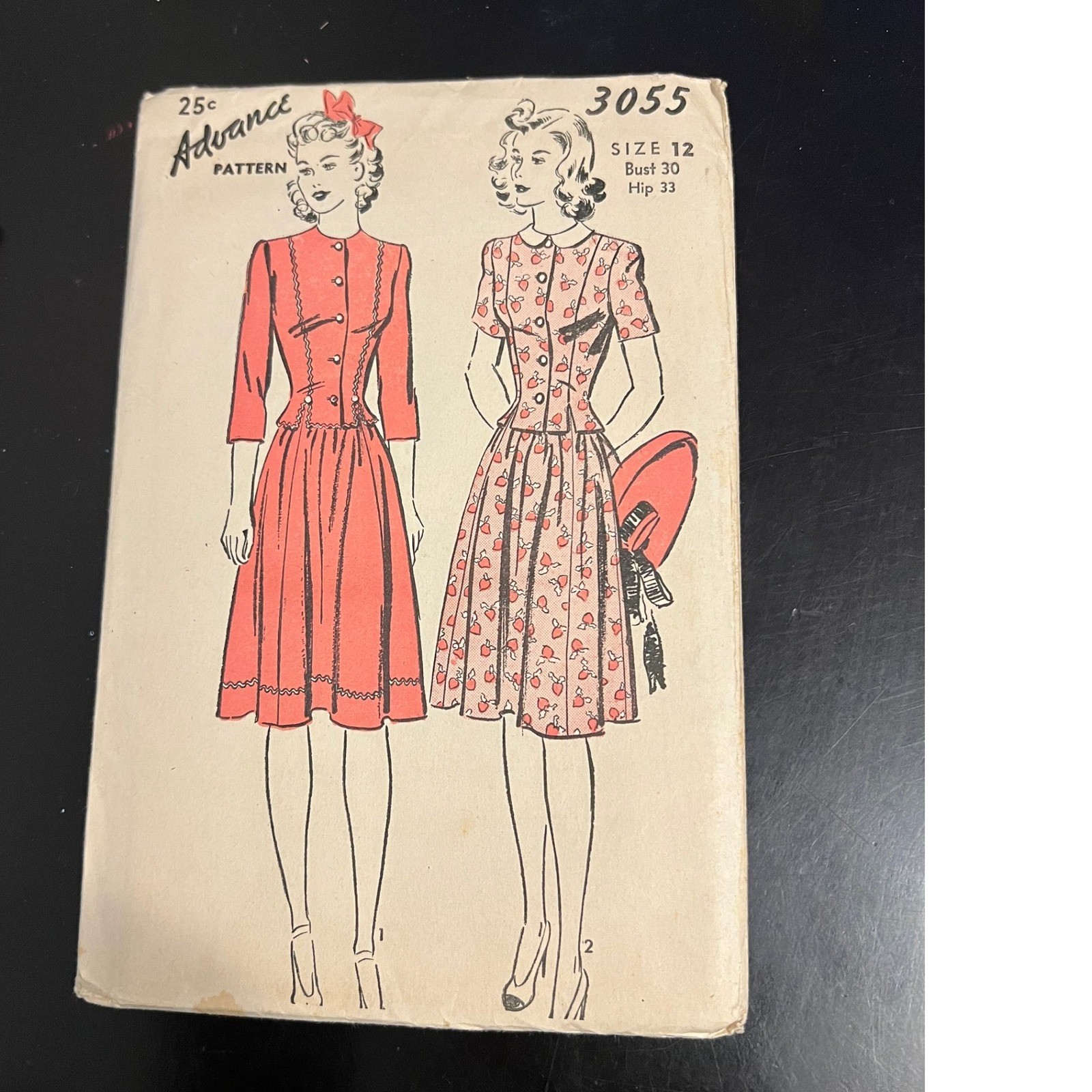 Vintage Advance 3055 Sewing Pattern Dress Size 12 Bust 30 Hip 33 Complete