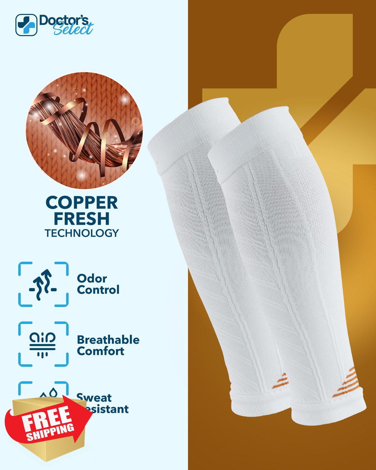 Doctor's Select 2 Pairs Copper Calf Compression Sleeves