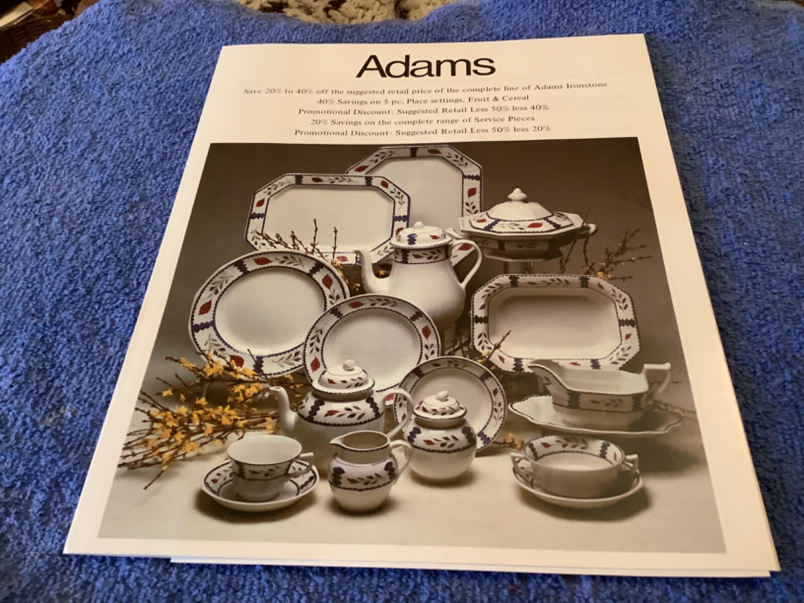 1982 WEDGWOOD ADAMS FINE ENGLISH IRONSTONE SALES PRICE LIST & ORDER FORM