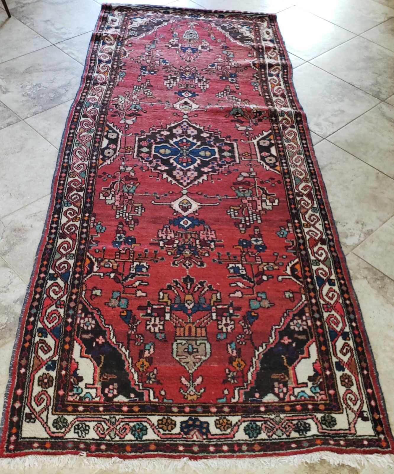 Antique Traditional Tribal Caucasian Hand-Knotted Wool Runner 9'2" x 3'8"