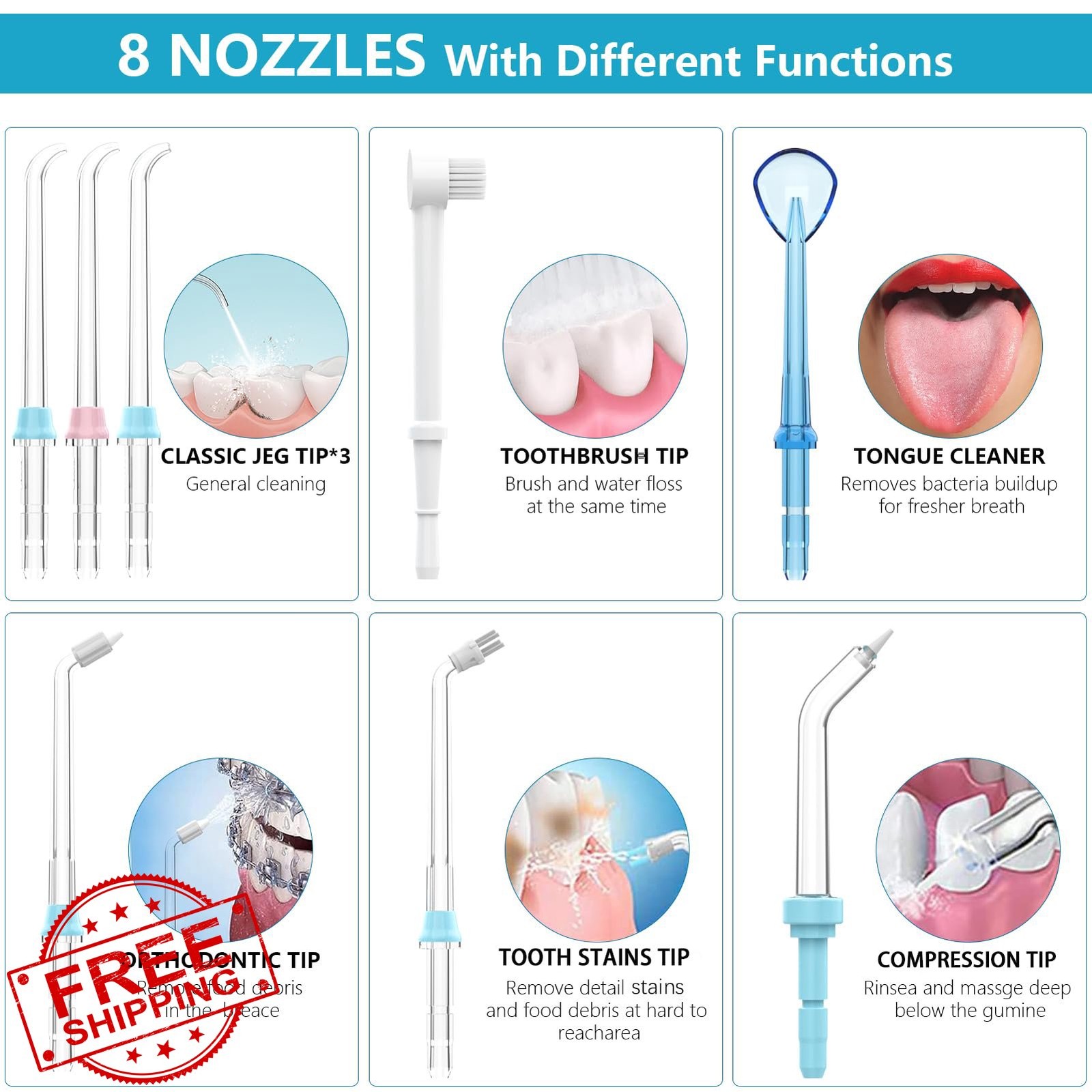 TUREWELL Water Dental Flosser 600ML White 8 Jet Tips