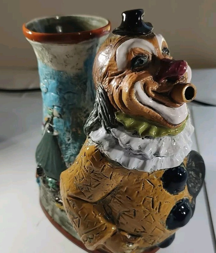 Wine Decanter: Italian Made Pottery with Clown Face Hand Painted by Brevettato