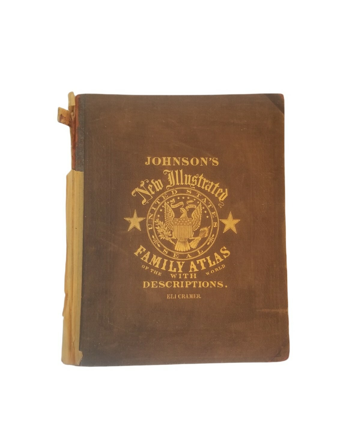 Antique 1867 JOHNSON'S NEW ILLUSTRATED STEEL PLATE  FAMILY ATLAS w DESCRIPTIONS