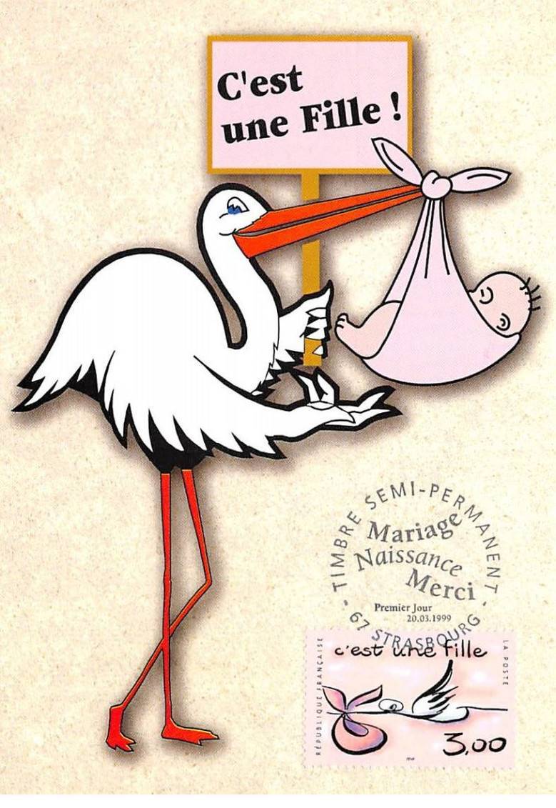 Card Maximum - France - COR12835 - 20/03/1999 - Stork " C'Est One Fille " - C