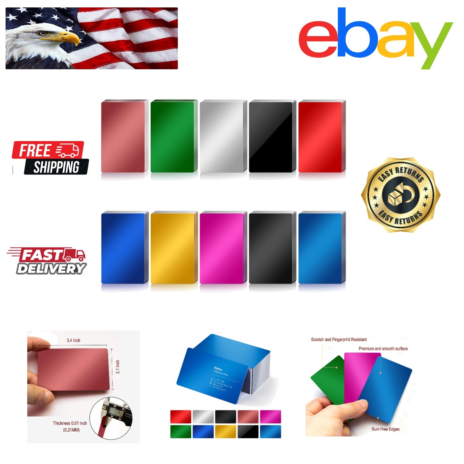 50 Pcs Customizable Laser Engraving Metal Cards - 10 Colors Available