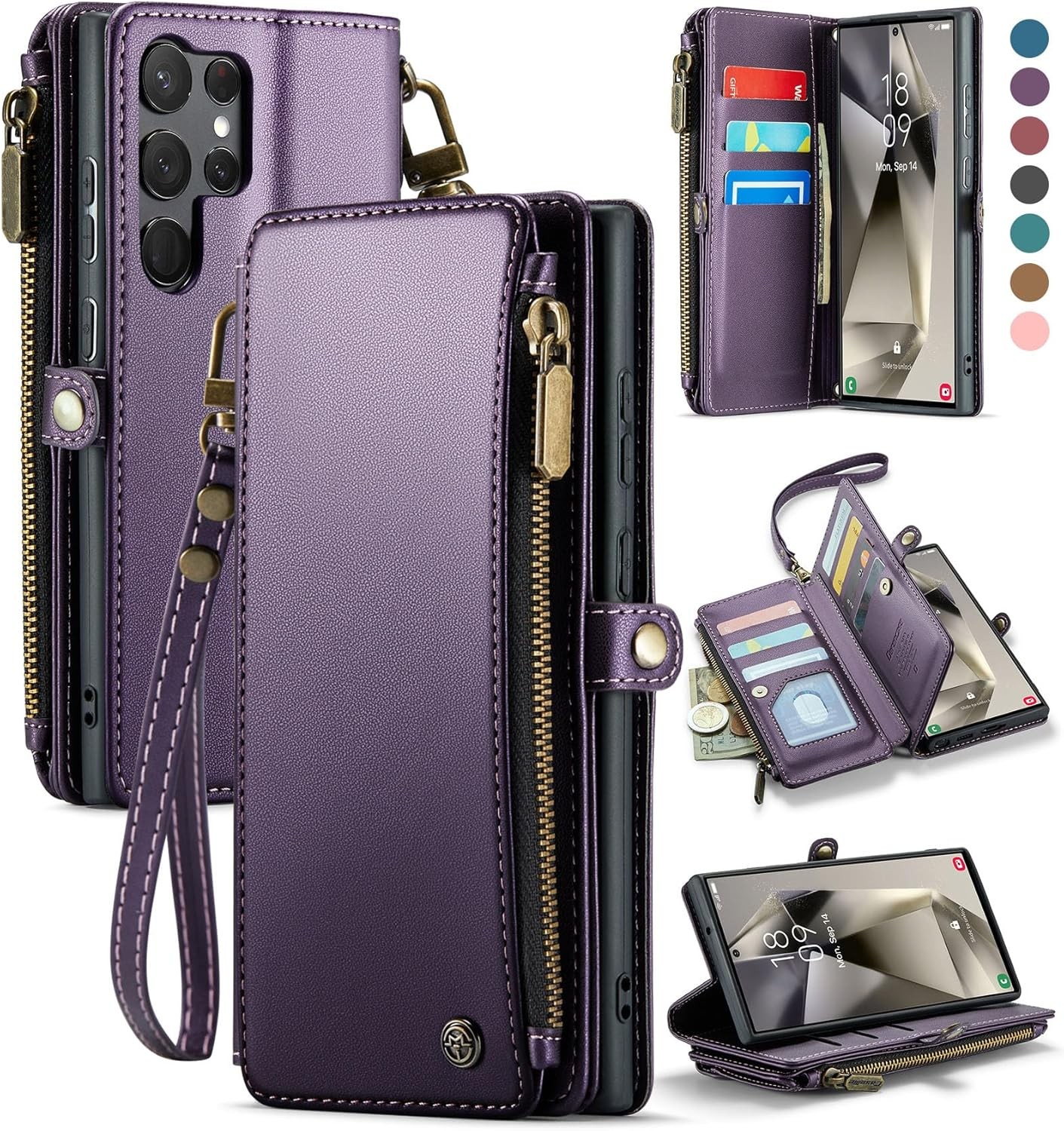 Samsung Galaxy S23 Ultra Case Wallet with RFID Blocking Card Holder, Purple