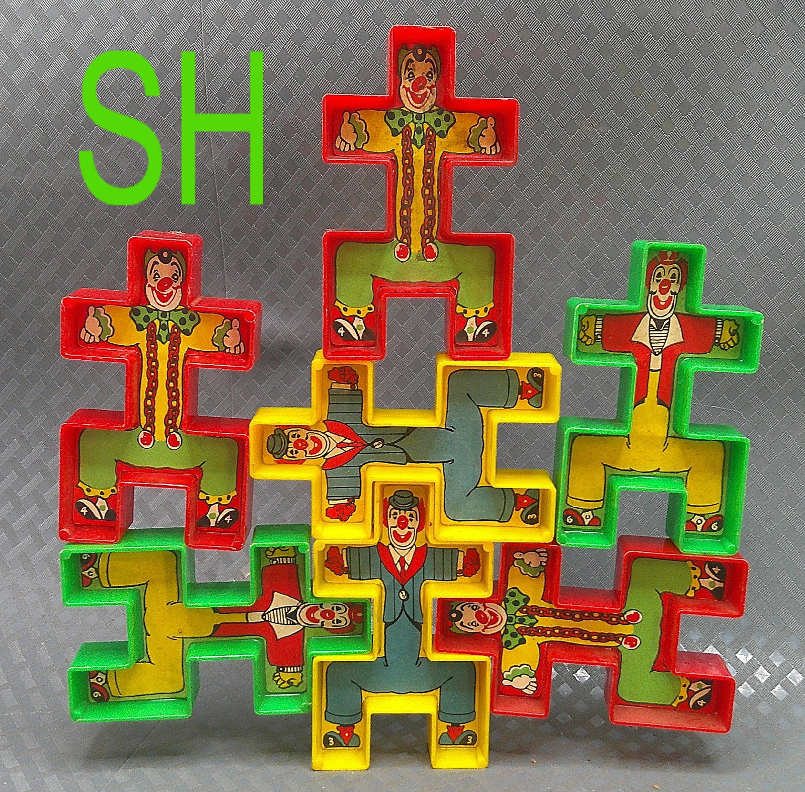 7 Vintage Noma Acrobatic Tumble Clowns Plastic Stacking Interlocking Puzzle Toy