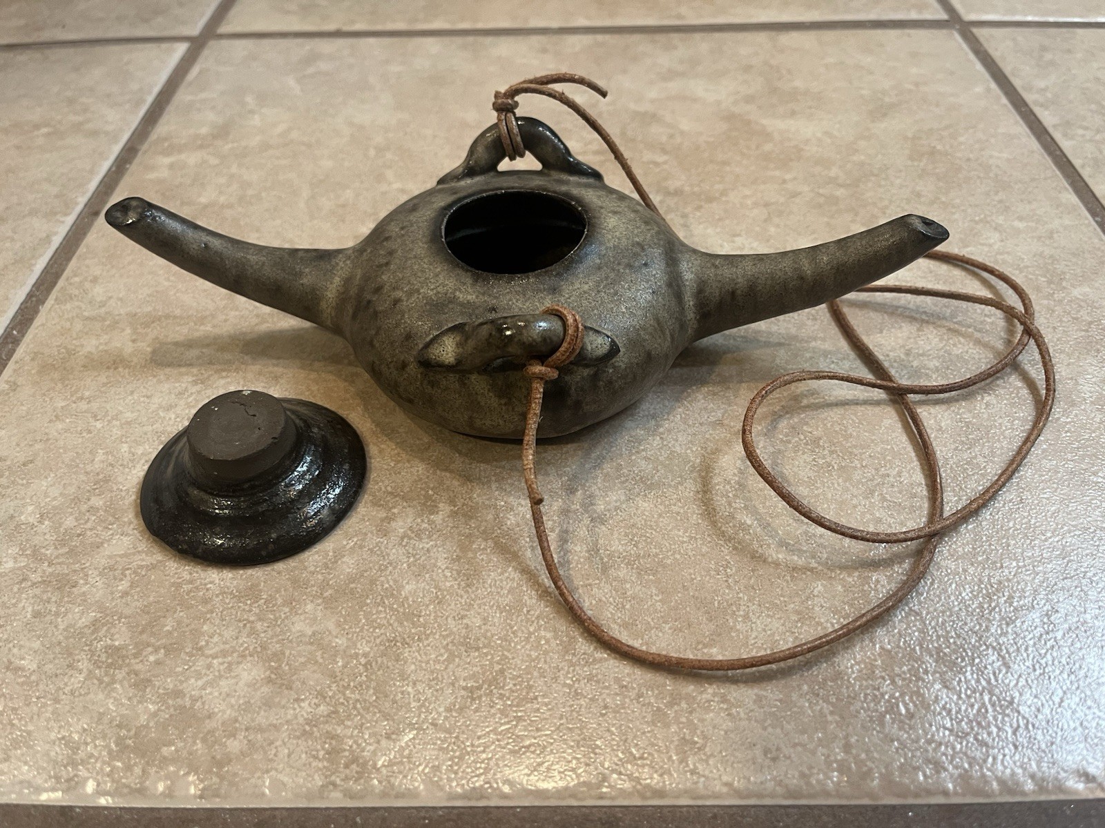 Vintage Keramik Breuer West Germany Fat Lava Glazed Double Oil Lamp Kronenburg