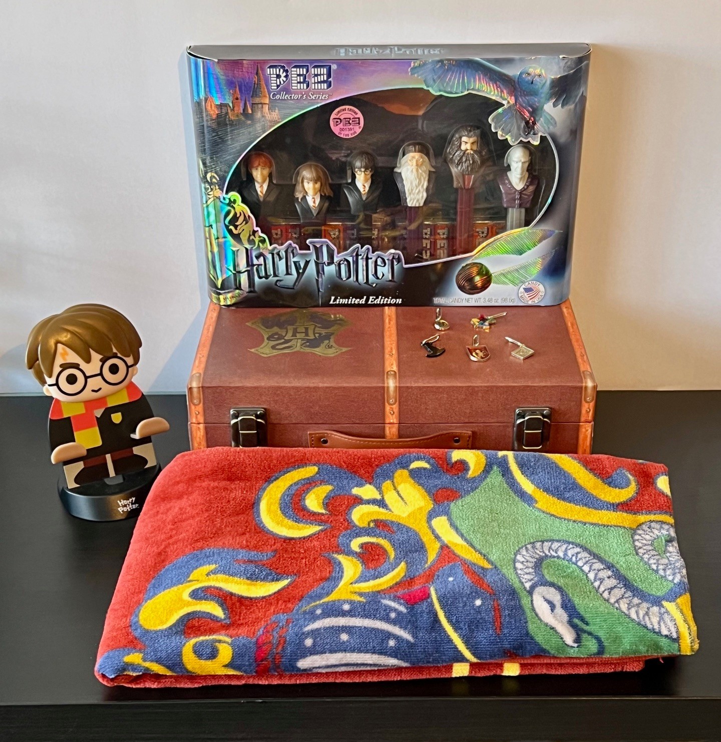 Harry Potter Lot ~ Pez ~ Phone Holder ~ Zipper Pulls Beach Towel Journal w/ Box