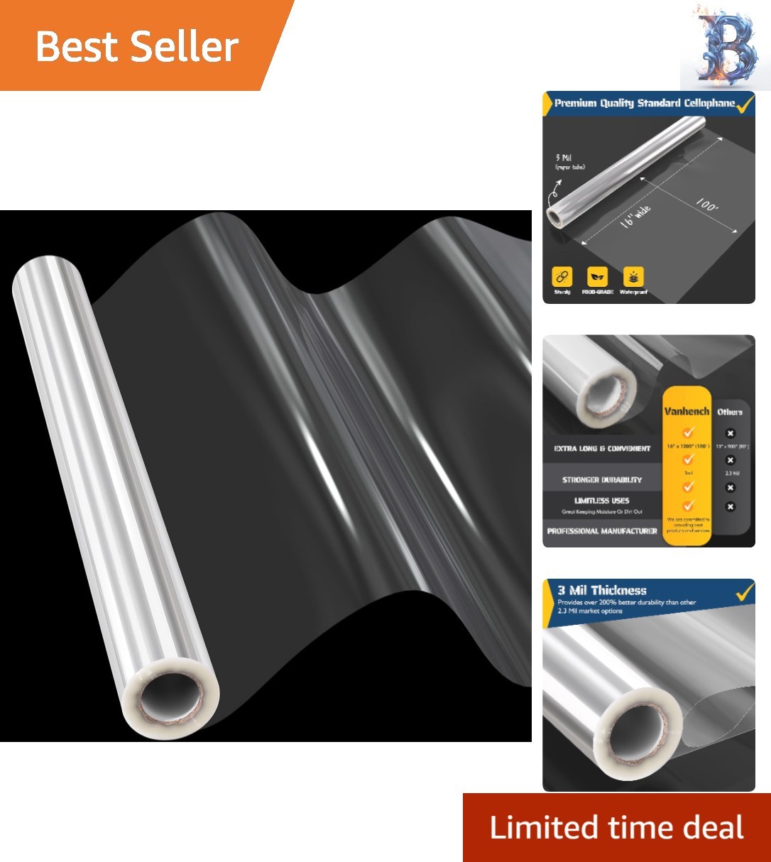 Durable 3Mil Clear Cellophane Wrap 16" x 100' - Versatile Gift Wrapping Solution
