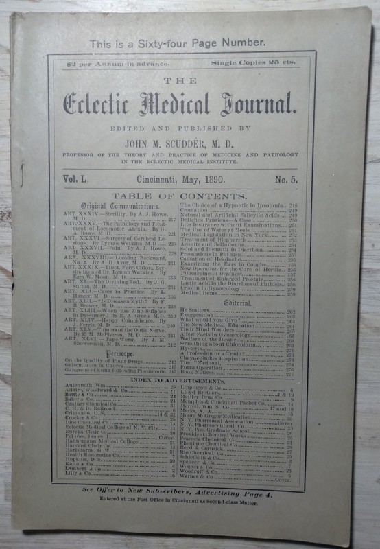 May 1890 Eclectic Medical Journal Medicine Advertising John Scudder Cincinnati