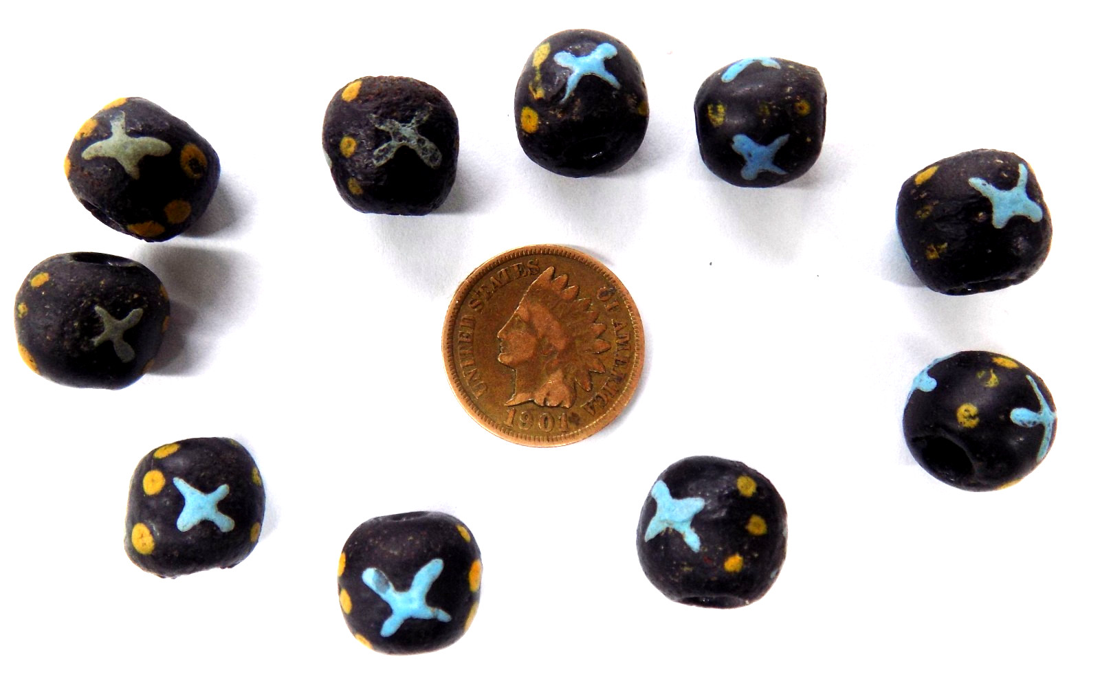 10 Pc's  STRANGE Pirate " X " Trade Beads African   Bin W14