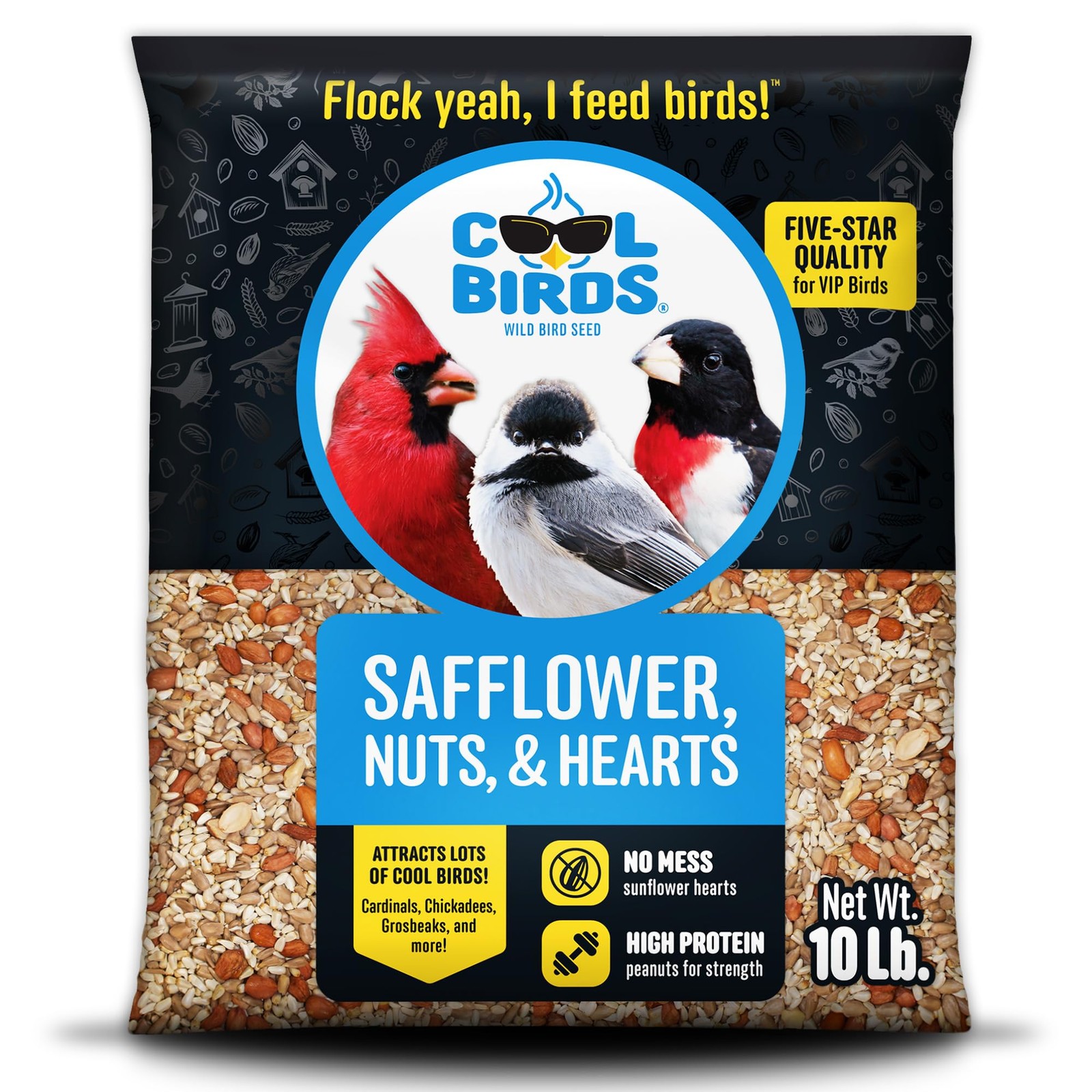 Safflower, Sunflower Hearts & Peanuts Wild Bird Seed - 10 lb No Waste Food