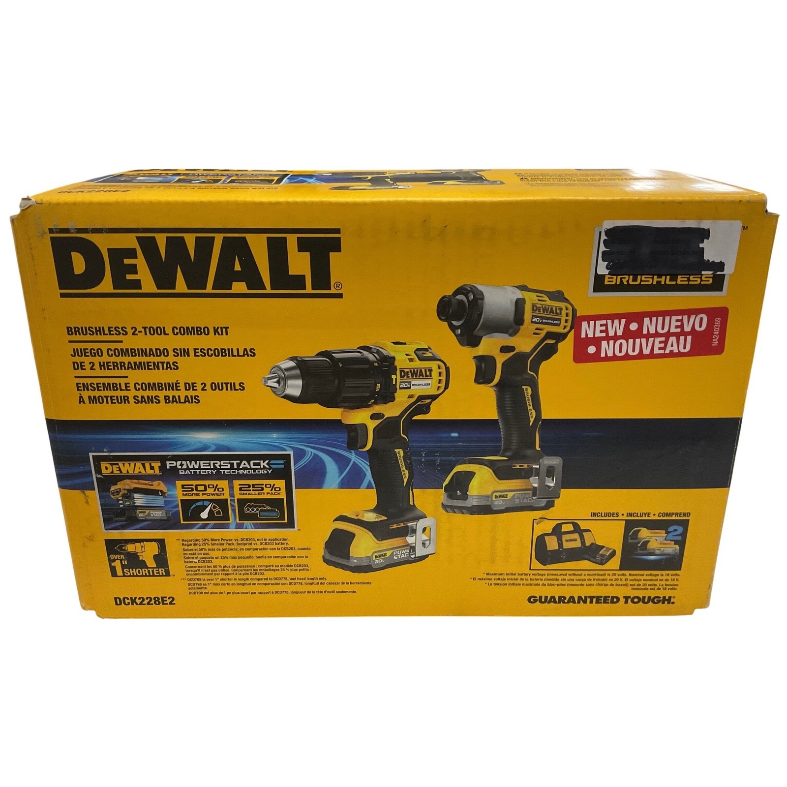 DEWALT 20V MAX Brushless 2-Tool Combo Kit Powerstack DCK228E2 New