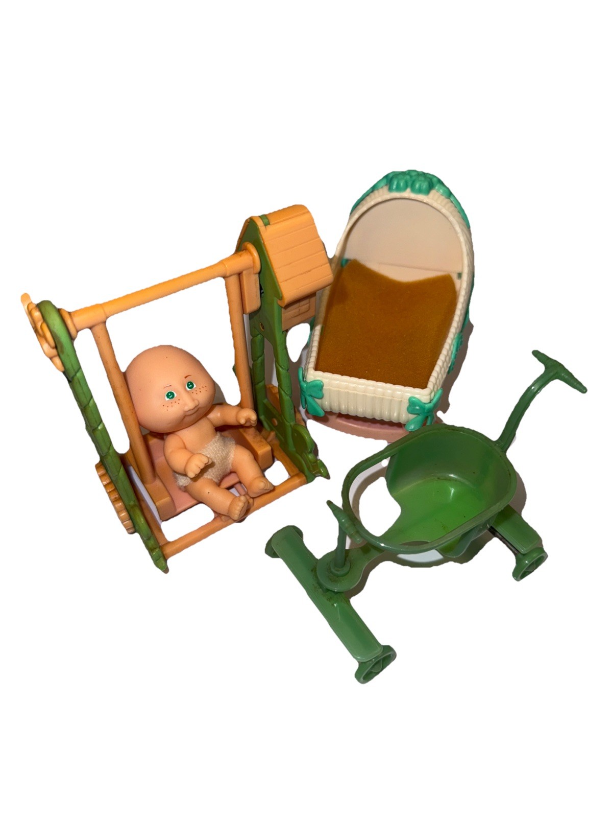 Cabbage Patch Vintage 1980s Wind Up Tested Swing&Bed Stroller set. Whimsy Fun