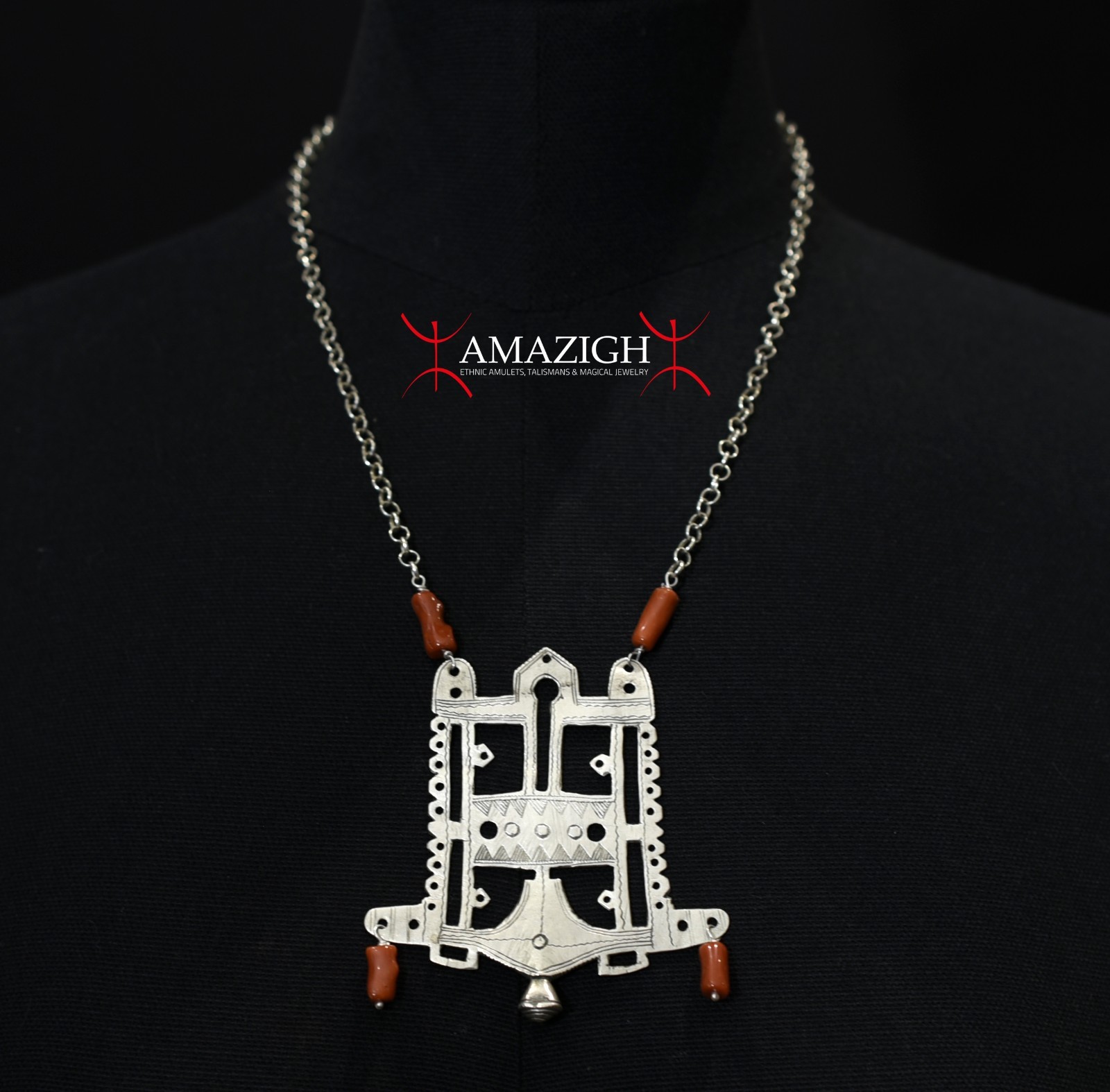 Old Tuareg / Bella Amulet – Silver & Coral – Niger