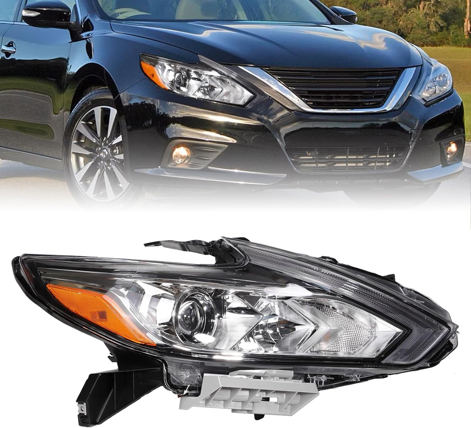 Halogen Headlight Assembly Compatible with 2016 2017 2018 Nissan Altima Chrome S