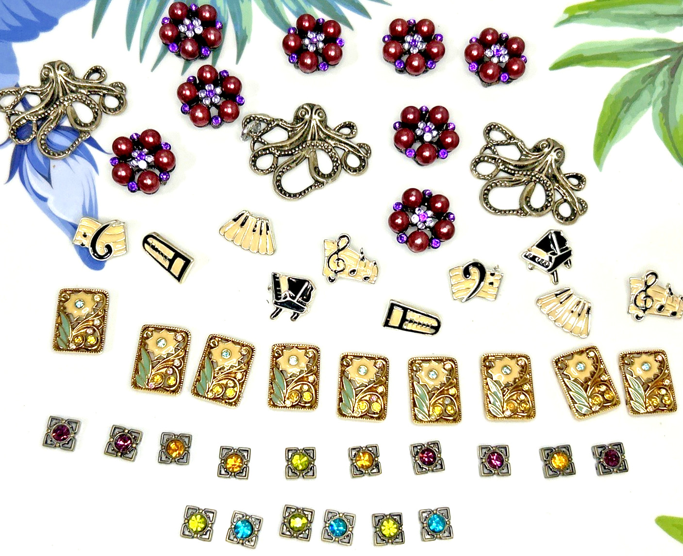 Vintage Craft Jewelry Embellishment Lot 45+ pcs Rhinestone Cabochon Octopus