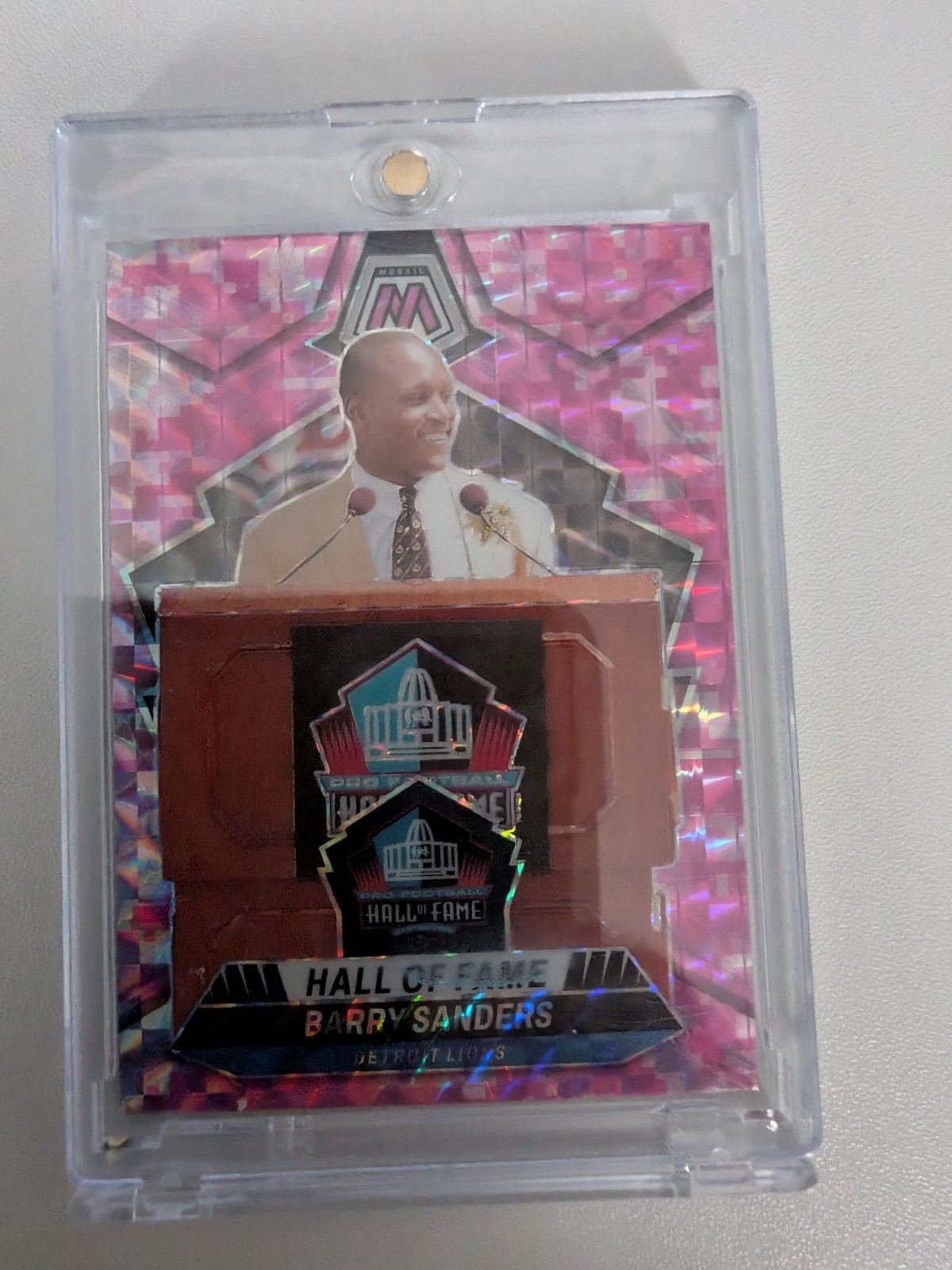 Barry Sanders Panini Mosaic Pink Camo Prizm Detroit Lions SP Case Hit