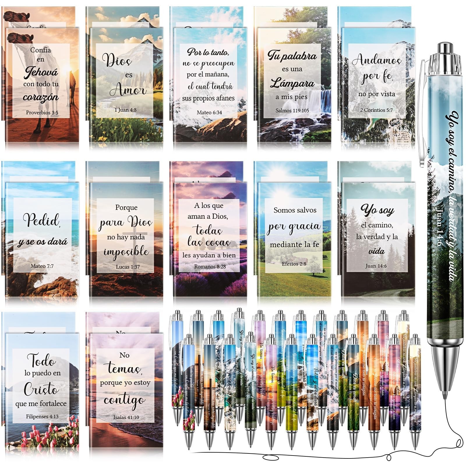 AmazingSpark 48 Pcs Spanish Christian Bulk Gifts for Women 24 Bible Verse Pen...