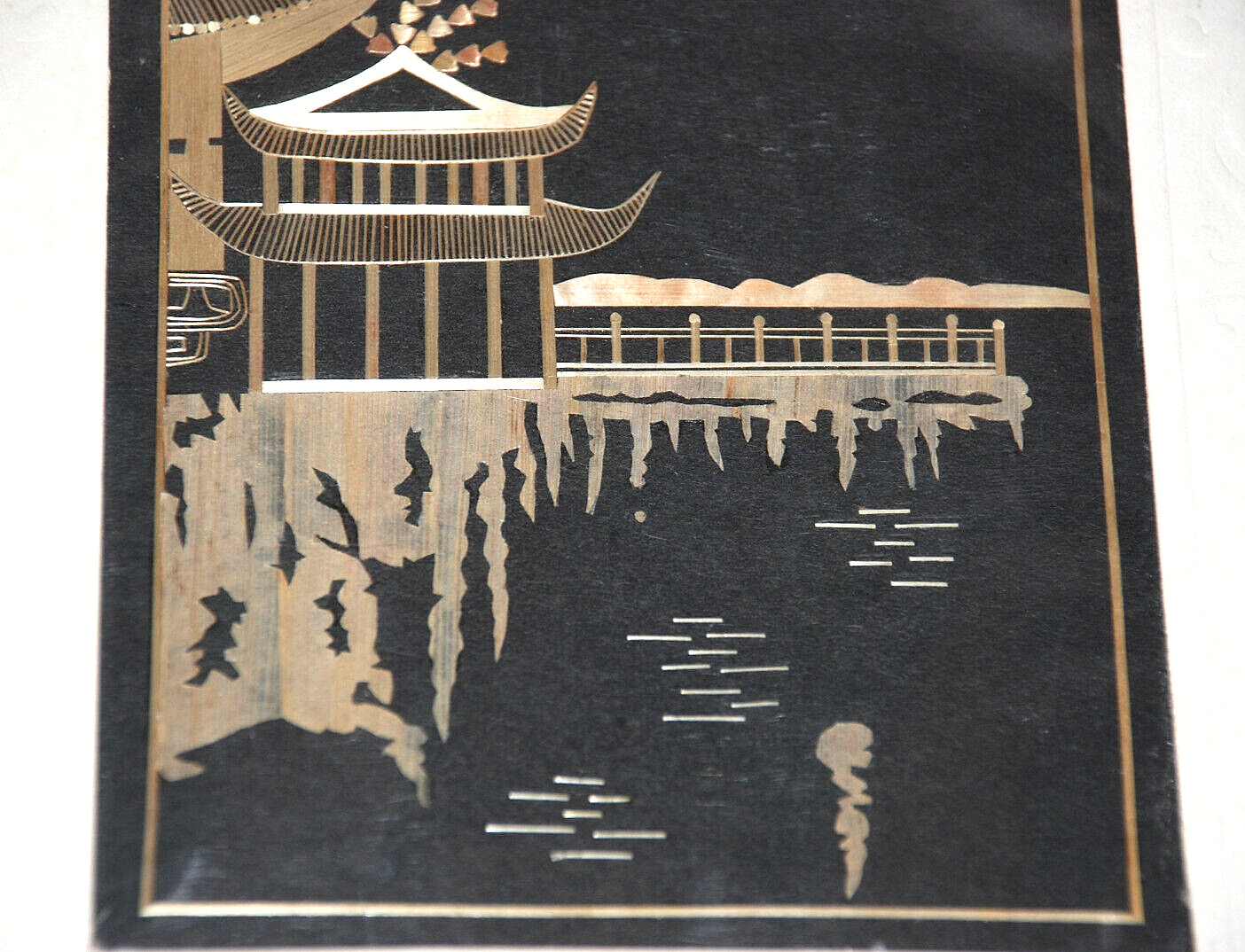 CHINESE STRAW PATCHWORK Bamboo Leaf Rice Asian Linen Fabric Folk Art 1940's Old