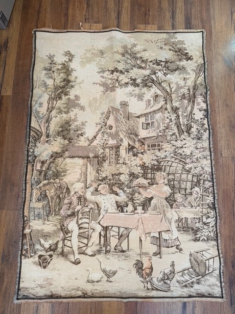 Large Antique French Jacquard Woven Tapestry Wall Hanging 55" x 38"