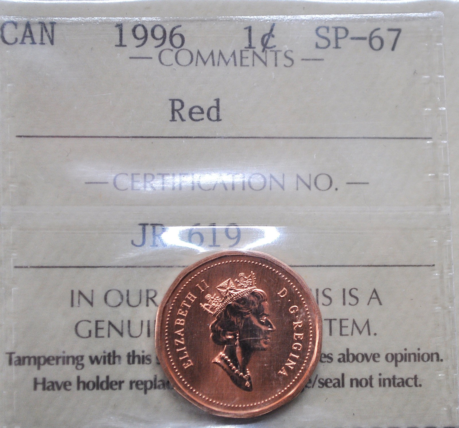 1996 Canada One Cent ICCS graded SP-67 red