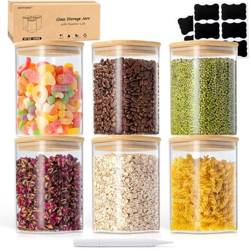 37 Oz Glass Storage Jars with Bamboo Lids - 6 Pack Clear Glass 37 OZ-Clear