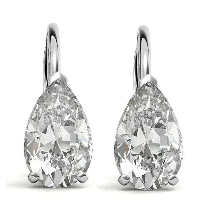 4 Ct Treated Certified Off White Diamond Solitaire Dangler Earrings, 925 Silver