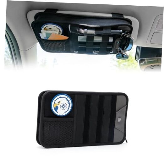 Car Sun Visor Organizer, Heavy Duty Molle Panel with Double Zipper Multi 1 Pack