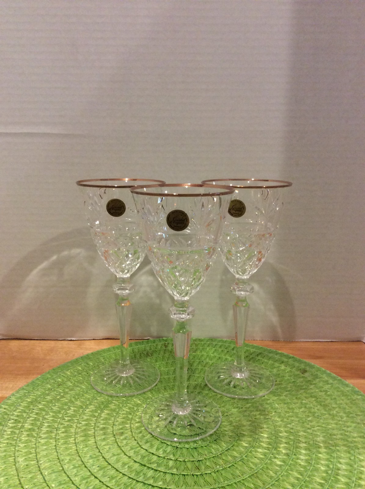 Crystal D'Arques-Durand Set of 3 Traditions Gold 8 1/8" Wine Glasses Gold Rim