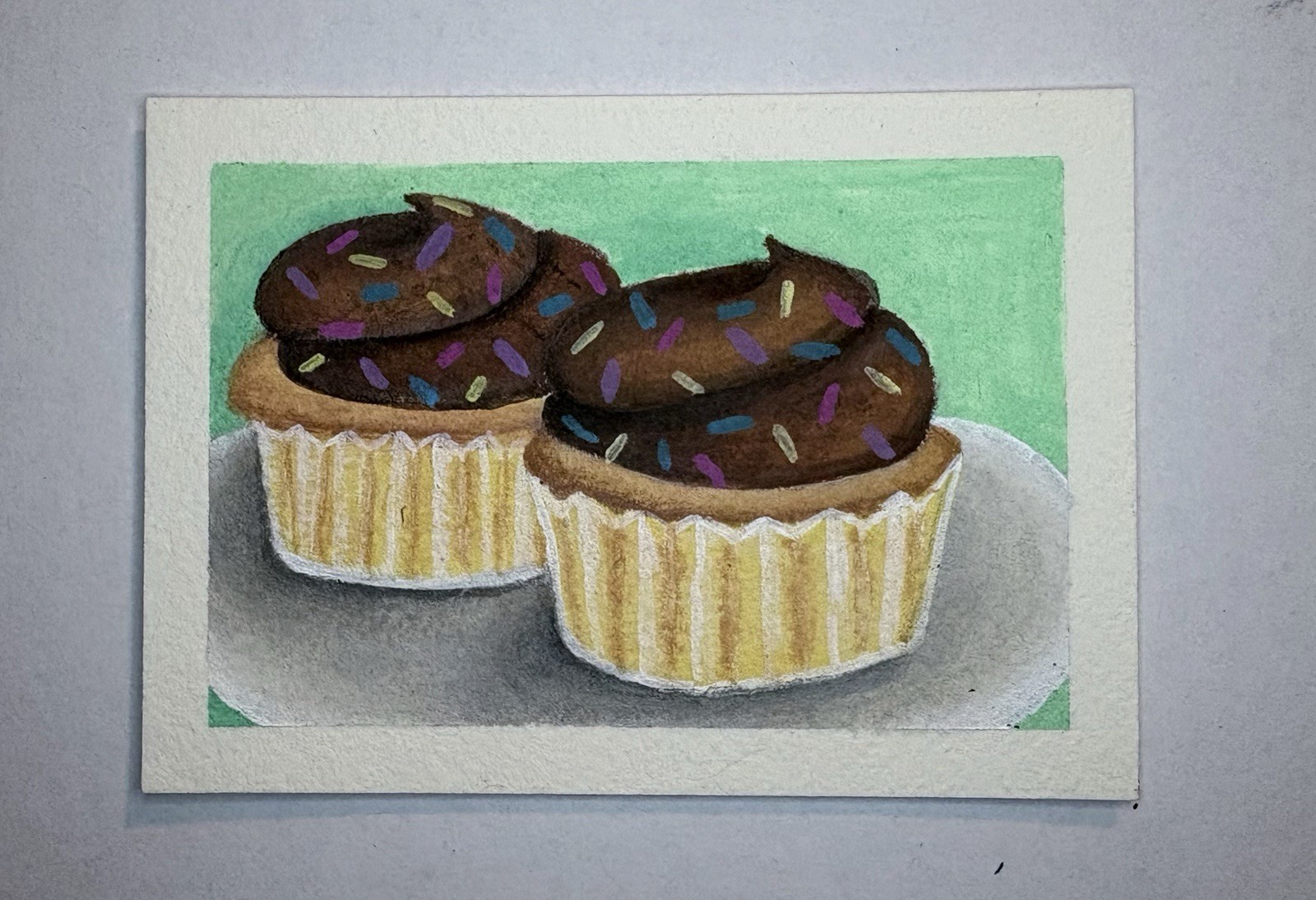 ACEO Art Card Original Acrylic & Collage Cupcakes 2.5in x 3.5in feralrolypoly