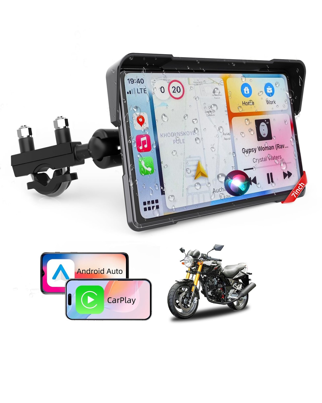 2025 Motorcycle CarPlay Screen & Android Auto 7" Wireless Portable Carp Lay S...