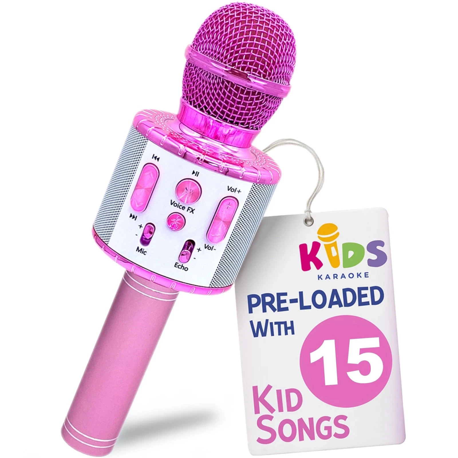 Move2Play, Kids Karaoke Microphone | Includes Kid Songs, White/Pink | NEW IN BOX