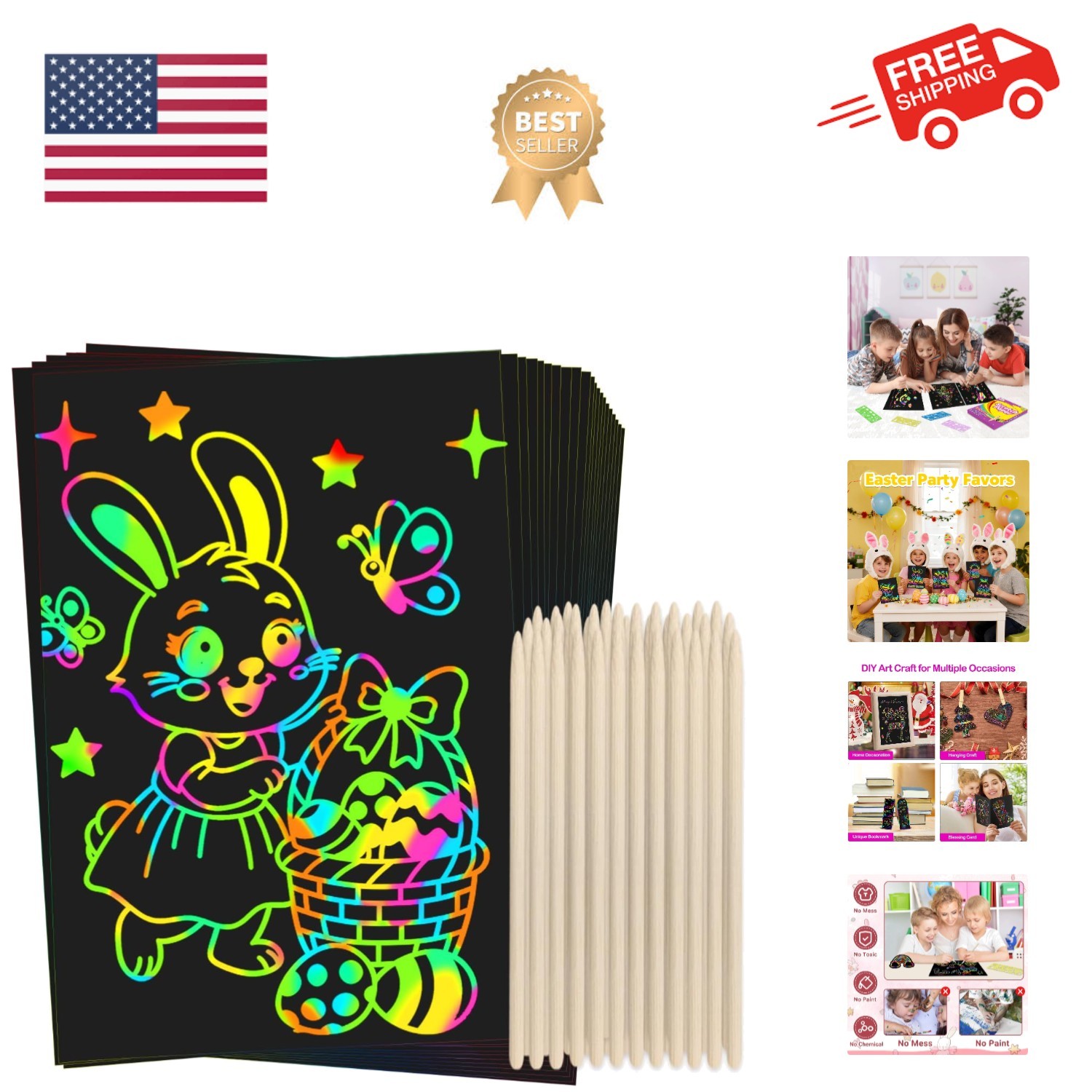 Scratch Rainbow Art Paper Set - 100Pcs Magic Scratch Off Art Craft Supplies K...