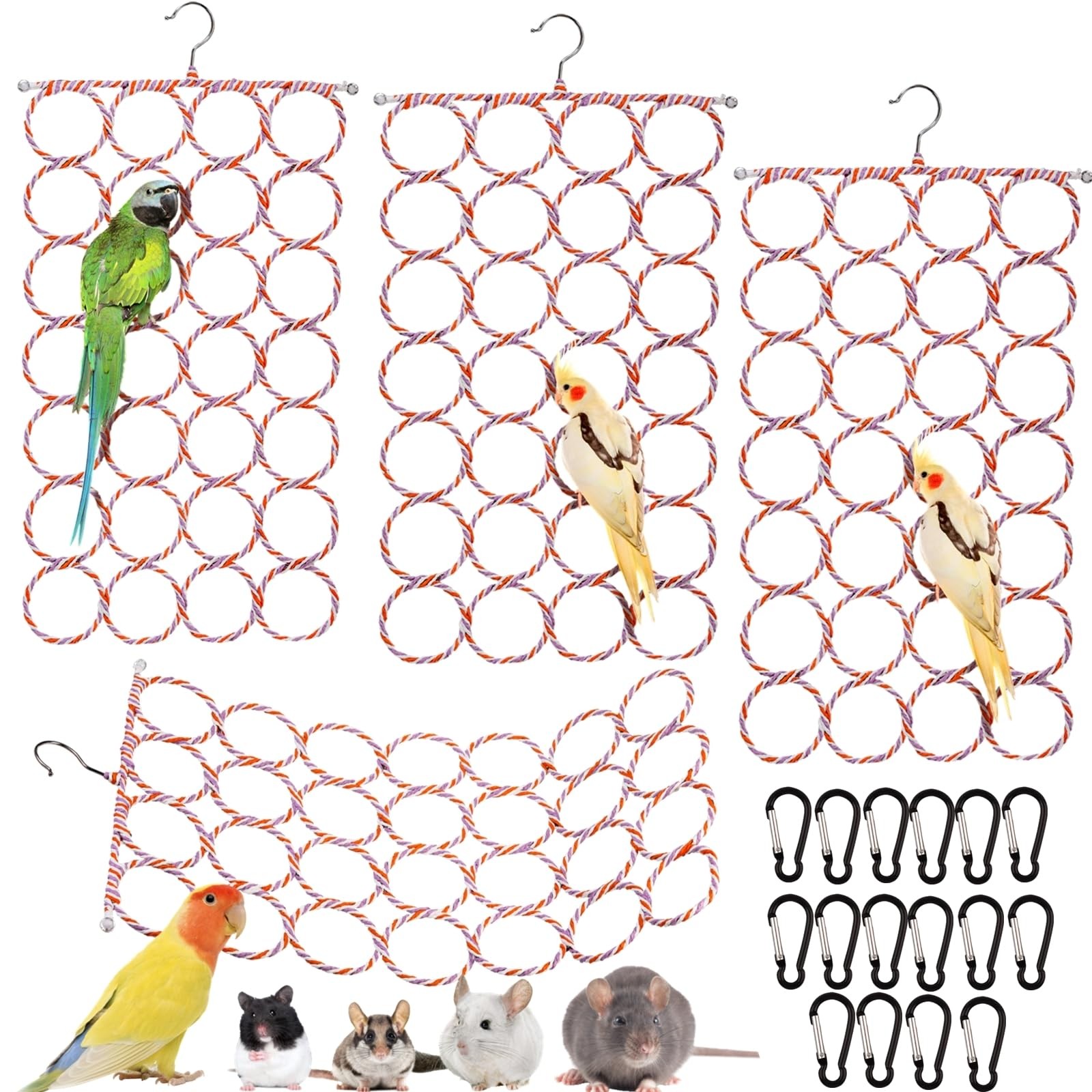 Yopay 4 Pack Parrot Bird Swing Hanging Toys, Rat Climbing Ladder Rope Multi 