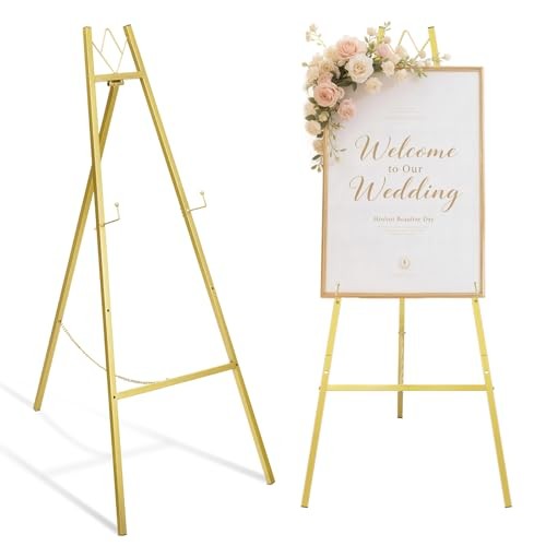  46.7" Gold Easel Stand for Wedding Signs – No Assembly Needed, Gold-1Pack