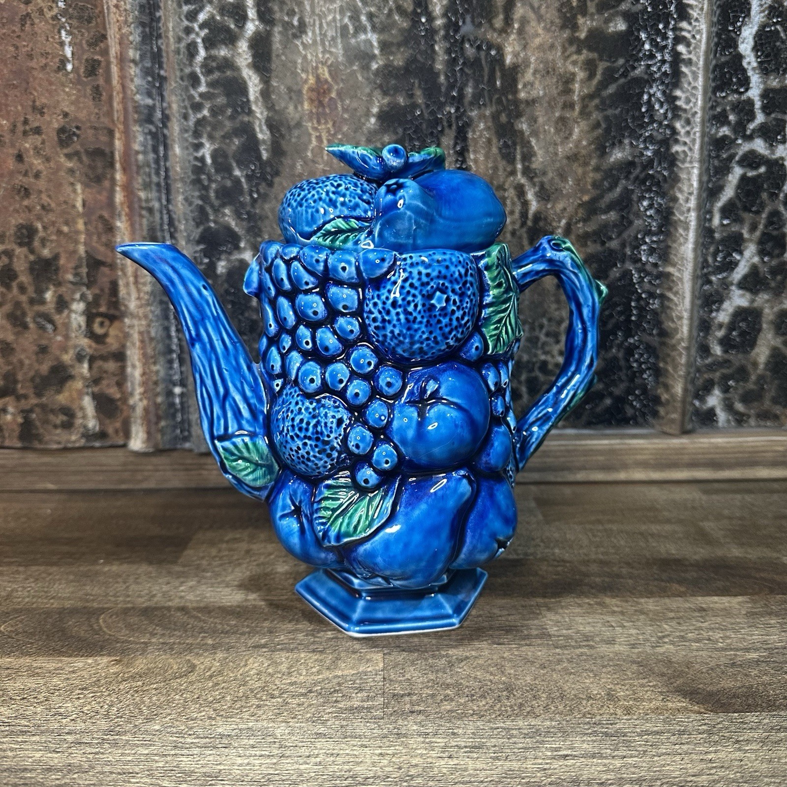 Vintage 1970s MCMJapan Inarco Mood Indigo Coffee Pot E2430 Fruit Pattern Blue