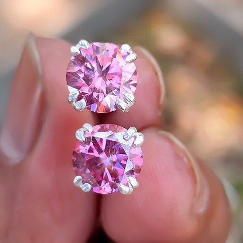 6 Ct Treated Certified Pink Diamond Solitaire Stud Earrings.925 Silver-No Tarrif