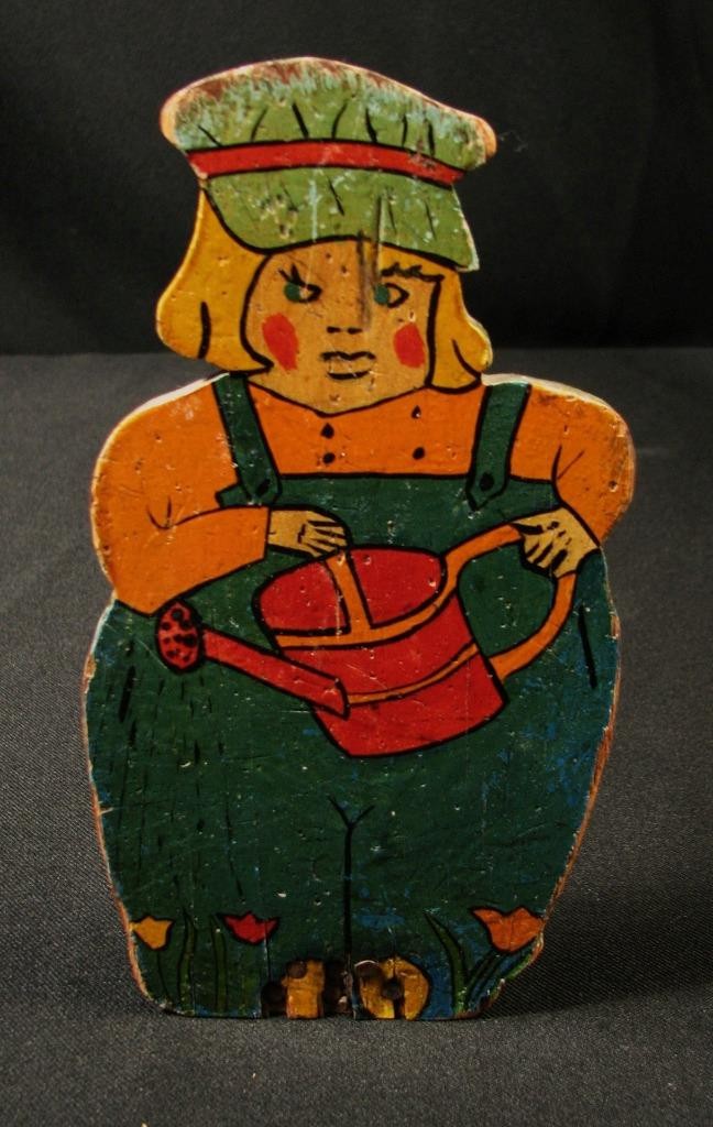 Antique Vintage Painted Folk Art Dutch Boy Wooden Door Stop 1930's 7-1/4" Tall