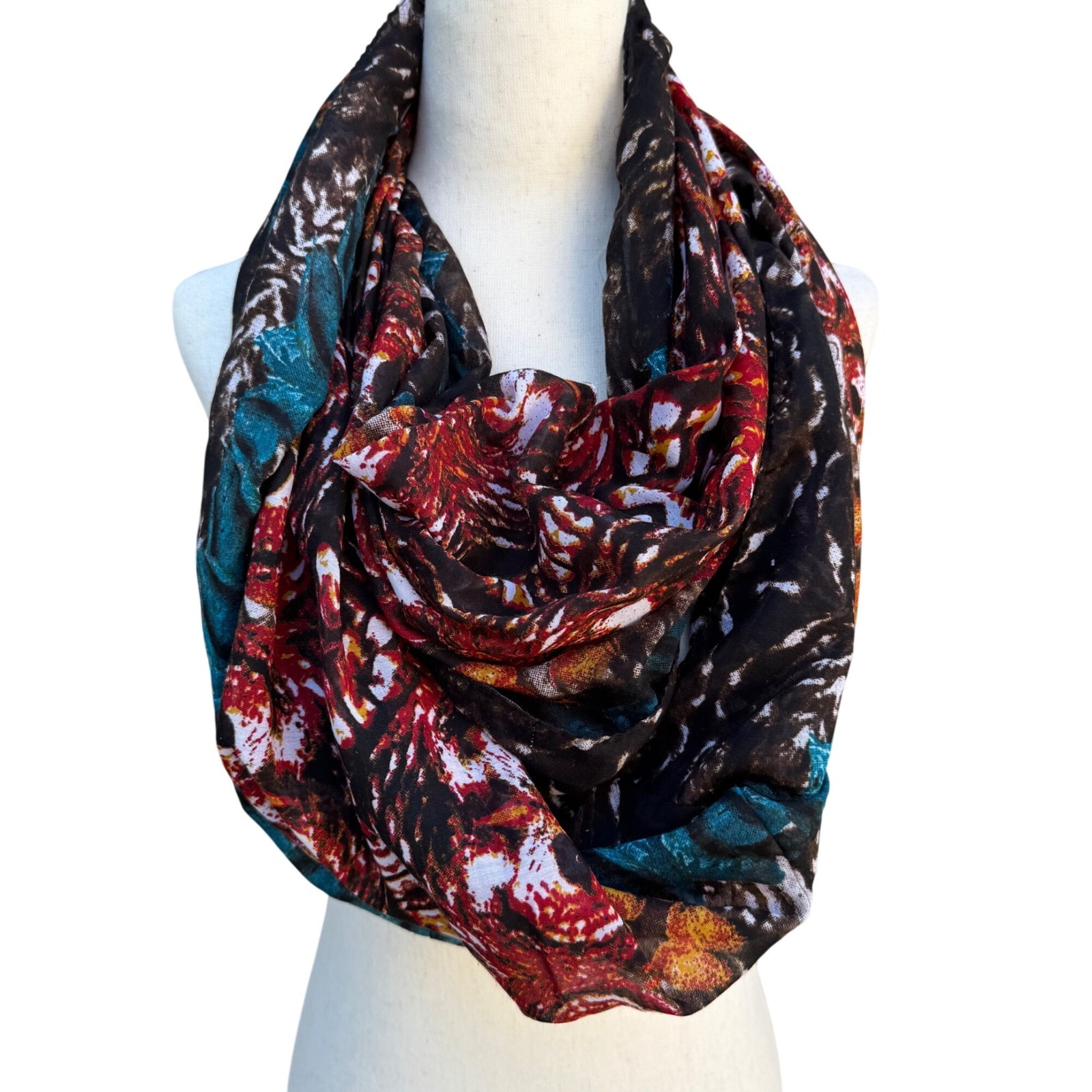 River Island Multicolor Tie Dye Abstract Print Sheer Womens Infinity Scarf Wrap