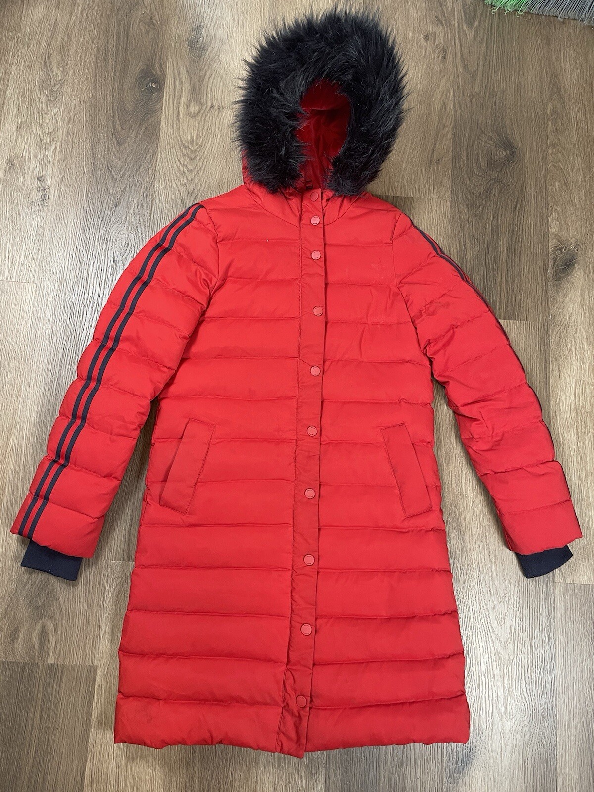 Boden Parka Coat Womens Size 2 Red Down Puffer Fur Hood Full Length